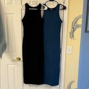 Sleeveless Black and Blue Midi BRA Dresses